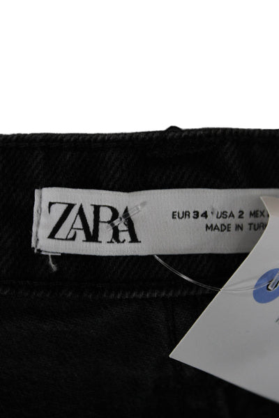Zara Women Straight Jeans Black High Rise 100% Cotton Size 2
