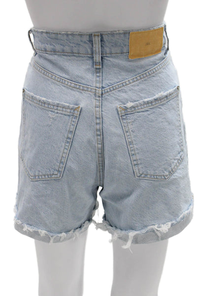 Zara Womens Mom Shorts Blue Cotton Button Solid Size 4