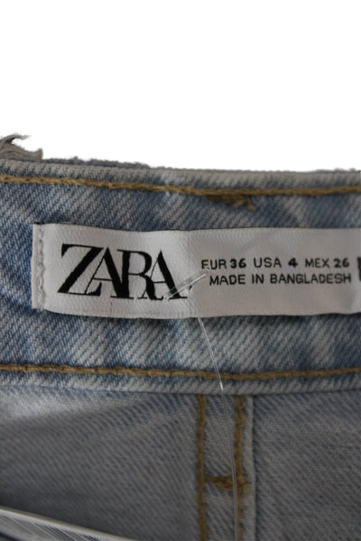 Zara Womens Mom Shorts Blue Cotton Button Solid Size 4