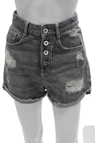Zara Womens Cut-Off Cotton Shorts Gray Button Size 2