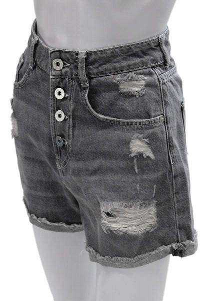 Zara Womens Cut-Off Cotton Shorts Gray Button Size 2