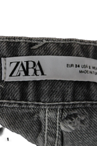 Zara Womens Cut-Off Cotton Shorts Gray Button Size 2