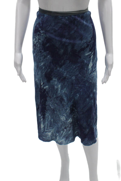 Go By GoSilk Women Blue Silk Geometric Midi Pencil Skirt Size M