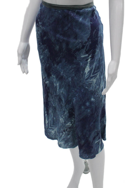 Go By GoSilk Women Blue Silk Geometric Midi Pencil Skirt Size M