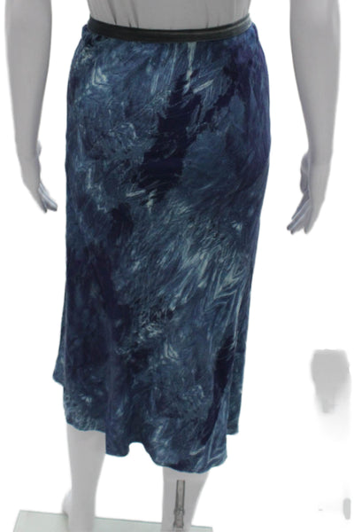 Go By GoSilk Women Blue Silk Geometric Midi Pencil Skirt Size M
