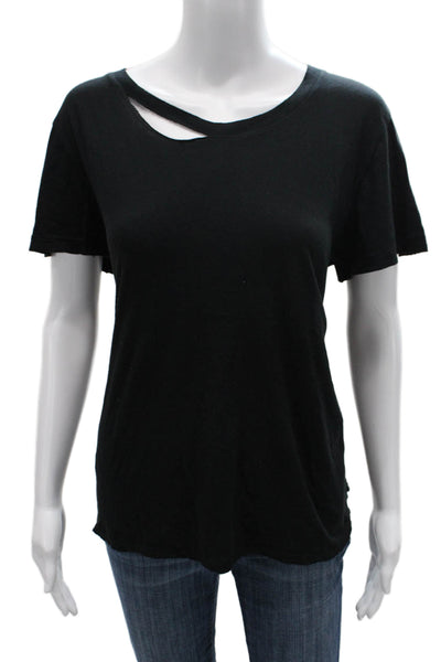 Philanthropy Women Basic Black Cotton Round Neck Short Sleeve T-Shirt Size M