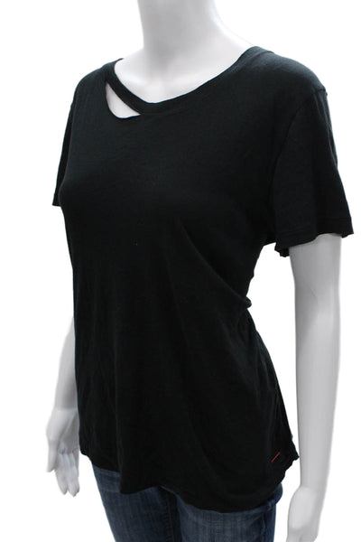 Philanthropy Women Basic Black Cotton Round Neck Short Sleeve T-Shirt Size M