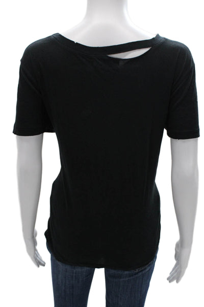 Philanthropy Women Basic Black Cotton Round Neck Short Sleeve T-Shirt Size M