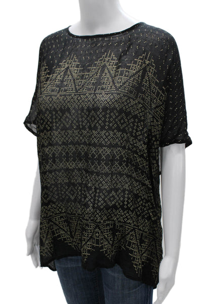 Mes Demoiselles Womens Tunic Blouse Black Geometric Short Sleeve Size 38