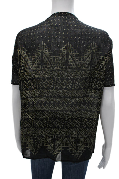 Mes Demoiselles Womens Tunic Blouse Black Geometric Short Sleeve Size 38