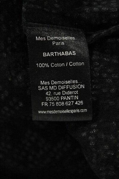 Mes Demoiselles Womens Tunic Blouse Black Geometric Short Sleeve Size 38