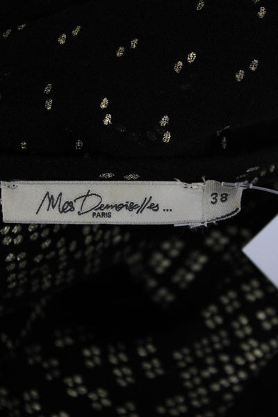 Mes Demoiselles Womens Tunic Blouse Black Geometric Short Sleeve Size 38