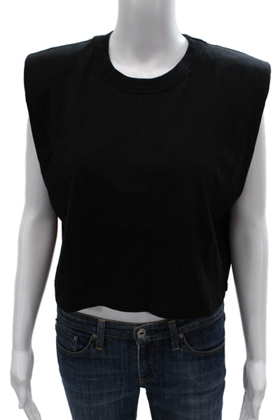 RD Womens Cropped Black Cotton Tank Sleeveless Round Neck Solid Size S