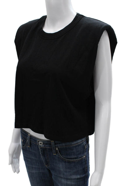 RD Womens Cropped Black Cotton Tank Sleeveless Round Neck Solid Size S