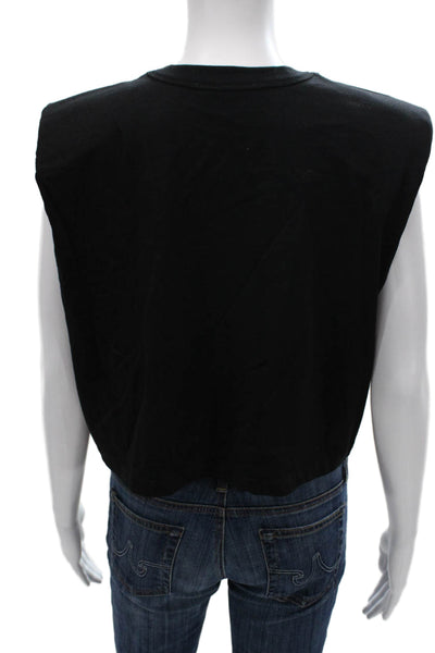 RD Womens Cropped Black Cotton Tank Sleeveless Round Neck Solid Size S