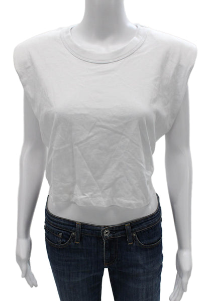RD Womens Cropped T-Shirt White Crew Neck Cotton Sleeveless Size M