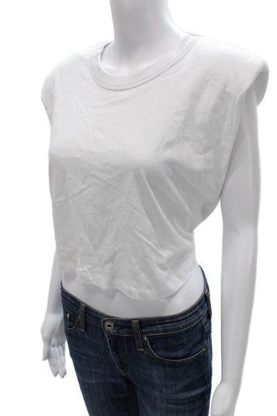 RD Womens Cropped T-Shirt White Crew Neck Cotton Sleeveless Size M