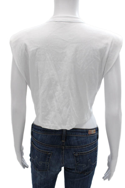 RD Womens Cropped T-Shirt White Crew Neck Cotton Sleeveless Size M