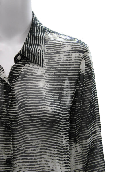Go By GoSilk Women Tunic Black Silk Striped Long Sleeve Size S