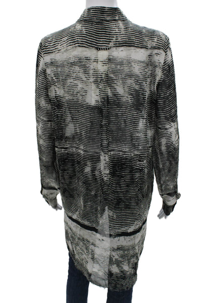 Go By GoSilk Women Tunic Black Silk Striped Long Sleeve Size S