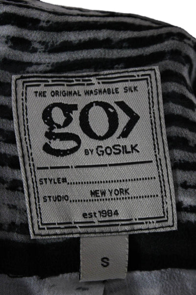 Go By GoSilk Women Tunic Black Silk Striped Long Sleeve Size S