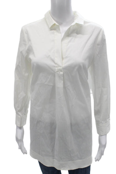 Piazza Sempione Women Tunic Blouse White Collared Button Long Sleeve Size 44
