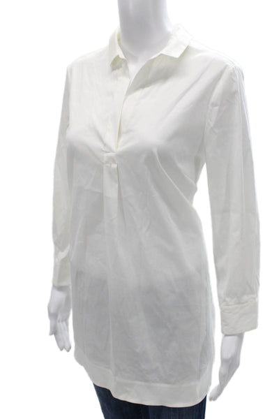 Piazza Sempione Women Tunic Blouse White Collared Button Long Sleeve Size 44