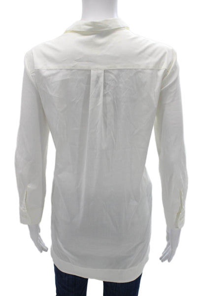 Piazza Sempione Women Tunic Blouse White Collared Button Long Sleeve Size 44