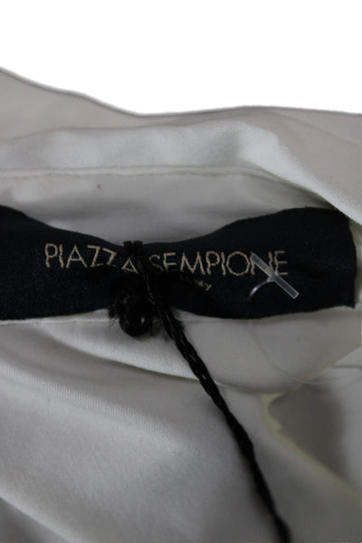 Piazza Sempione Women Tunic Blouse White Collared Button Long Sleeve Size 44
