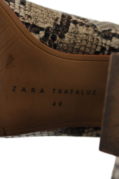Zara Womens Side Zip Block Heel Snake Printed Knee High Boots Brown Size 40