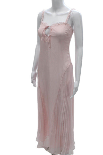 Meshki Womens Pink Maxi Dress V Neck Sleeveless Mid Calf Polyester Size 26