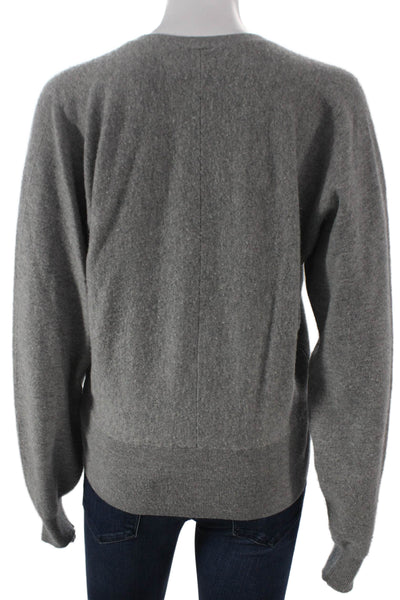 Theory Women Wrap Merino Wool V Neck Long Sleeve Petite Sweater Gray Size S