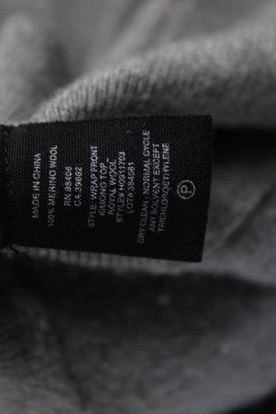 Theory Women Wrap Merino Wool V Neck Long Sleeve Petite Sweater Gray Size S
