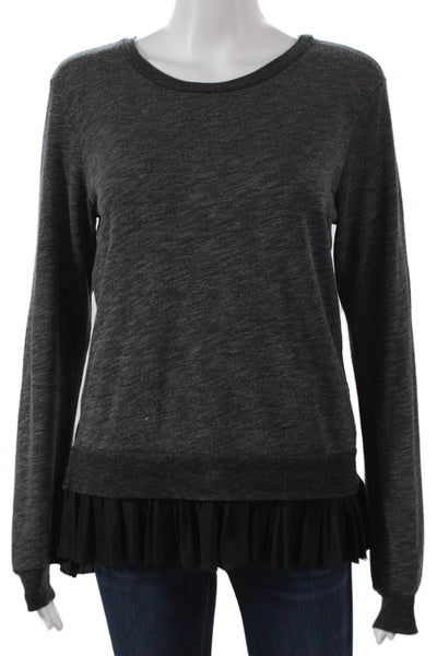 Clu Womens Tunic Blouse Gray Cotton Round Neck Long Sleeve Pullover Size XS