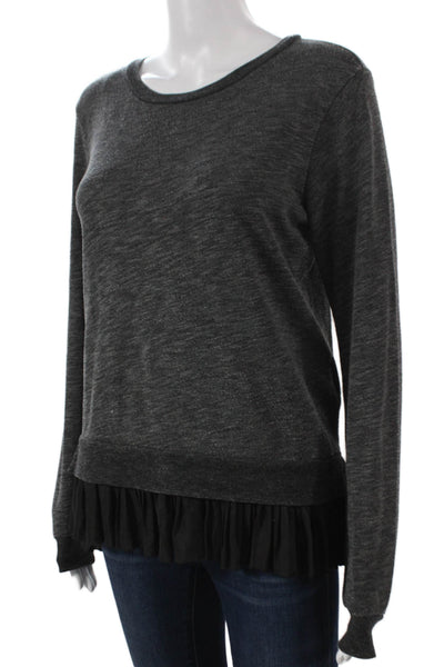 Clu Womens Tunic Blouse Gray Cotton Round Neck Long Sleeve Pullover Size XS