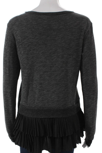 Clu Womens Tunic Blouse Gray Cotton Round Neck Long Sleeve Pullover Size XS