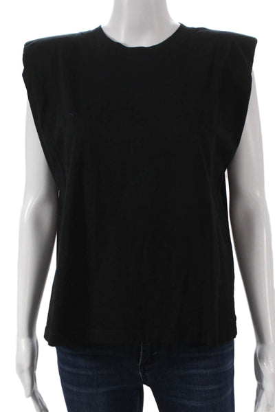 Zara Womens Basic Sleeveless Cotton Crew Neck T-Shirt Black Size S