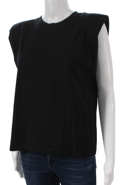 Zara Womens Basic Sleeveless Cotton Crew Neck T-Shirt Black Size S