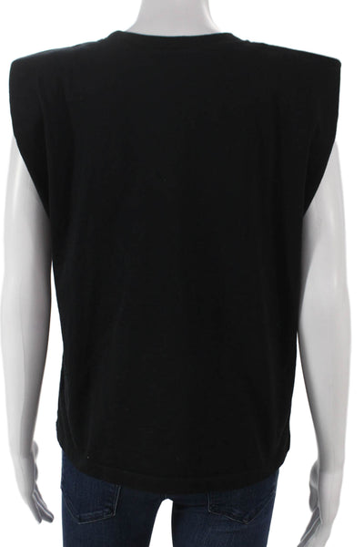 Zara Womens Basic Sleeveless Cotton Crew Neck T-Shirt Black Size S