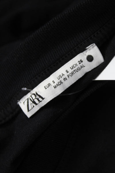 Zara Womens Basic Sleeveless Cotton Crew Neck T-Shirt Black Size S
