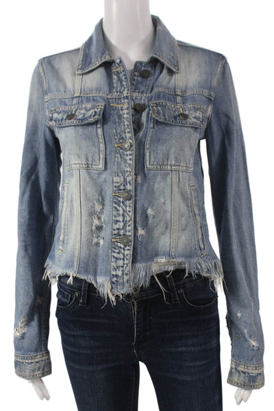 Hidden Women Basic Jacket Blue Button Cotton Long Sleeve Size XS
