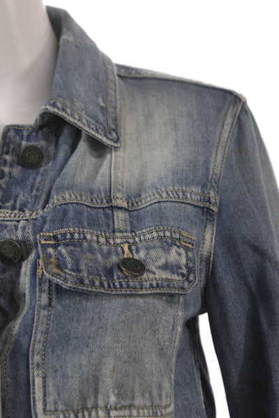 Hidden Women Basic Jacket Blue Button Cotton Long Sleeve Size XS