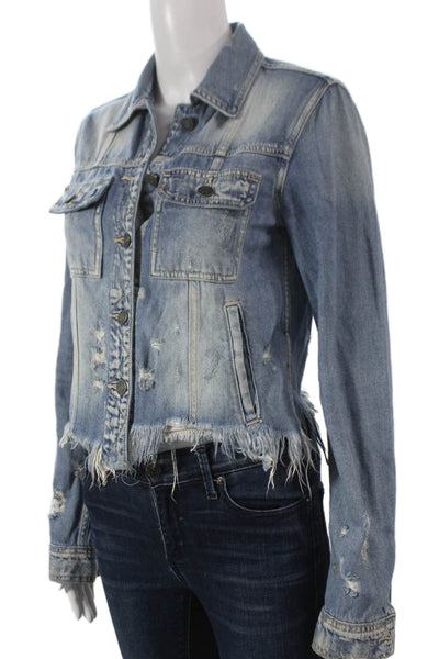 Hidden Women Basic Jacket Blue Button Cotton Long Sleeve Size XS