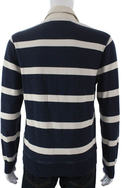 J Crew Mens Collared Pullover Sweatshirt Striped Blue Cotton Long Sleeve Size S
