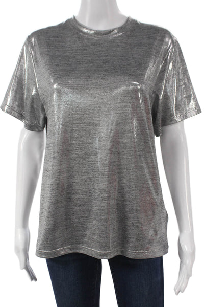 Maje Womens Basic T-Shirt Silver Polyester Crew Neck Short Sleeve Spring Size 2