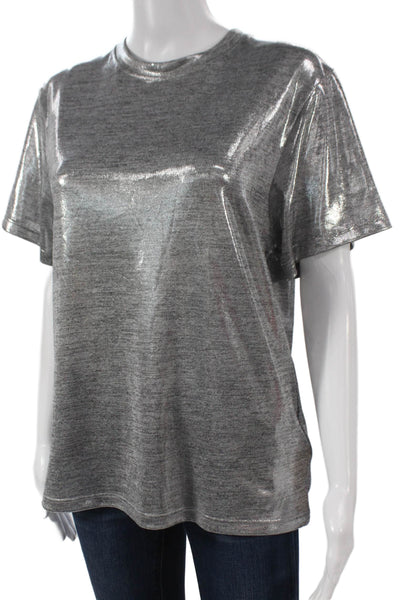 Maje Womens Basic T-Shirt Silver Polyester Crew Neck Short Sleeve Spring Size 2