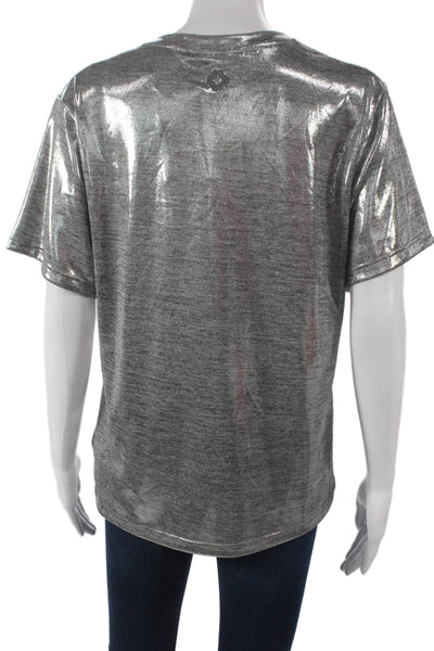 Maje Womens Basic T-Shirt Silver Polyester Crew Neck Short Sleeve Spring Size 2