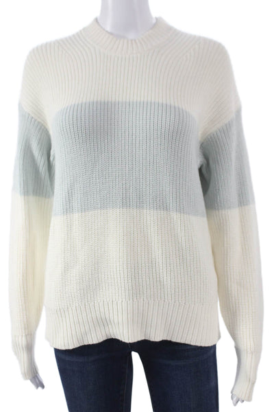 Faherty Women Pullover Mock Neck Striped Cotton Long Sleeve White Size XS