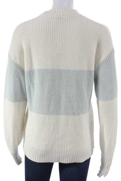 Faherty Women Pullover Mock Neck Striped Cotton Long Sleeve White Size XS
