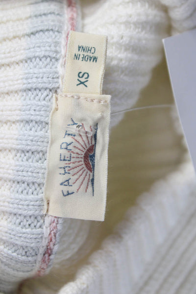 Faherty Women Pullover Mock Neck Striped Cotton Long Sleeve White Size XS